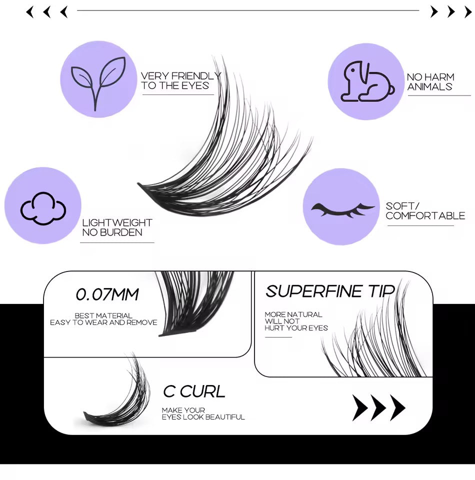 GROINNEYA DIY Lash Extension Kit Individual Lashes Cluster Mix Eyelashes Full Set Lashes Kit with Lash Bond and Seal At Home