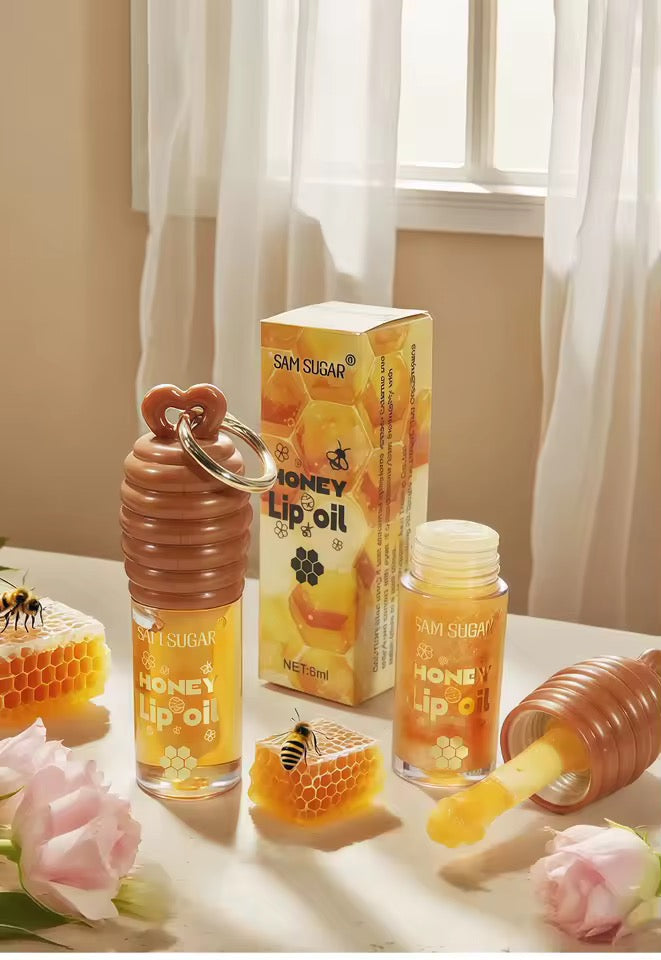 1 pcs SAM SUGAR  Honey Essence Lip Oil Long-Lasting Moisture, Reduces Lip Lines Transparent Hydrating Lip Gloss