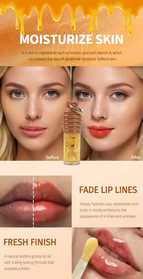 1 pcs SAM SUGAR  Honey Essence Lip Oil Long-Lasting Moisture, Reduces Lip Lines Transparent Hydrating Lip Gloss