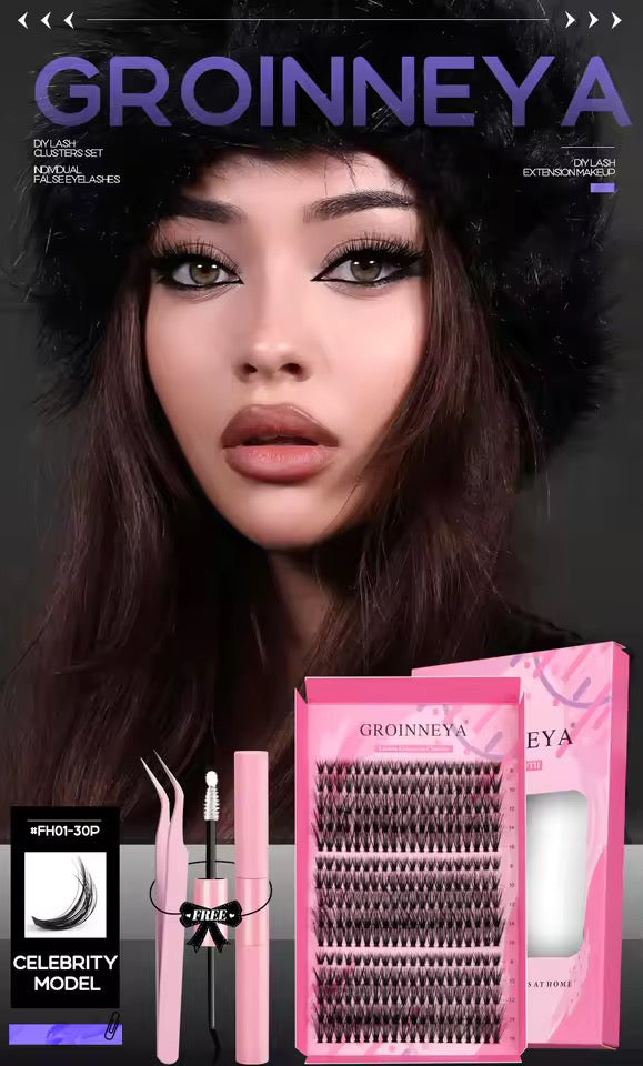 GROINNEYA DIY Lash Extension Kit Individual Lashes Cluster Mix Eyelashes Full Set Lashes Kit with Lash Bond and Seal At Home