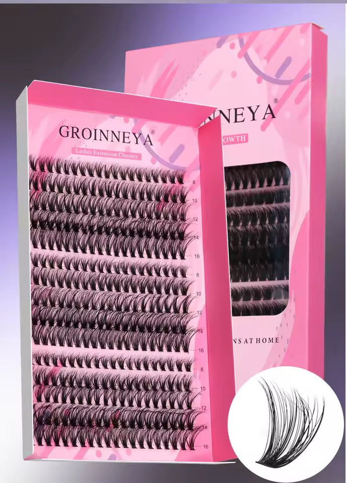 GROINNEYA DIY Lash Extension Kit Individual Lashes Cluster Mix Eyelashes Full Set Lashes Kit with Lash Bond and Seal At Home
