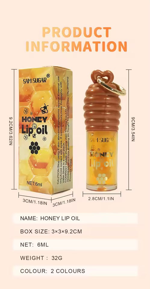 1 pcs SAM SUGAR  Honey Essence Lip Oil Long-Lasting Moisture, Reduces Lip Lines Transparent Hydrating Lip Gloss