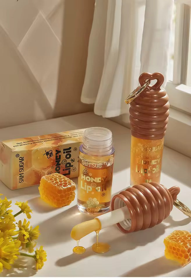 1 pcs SAM SUGAR  Honey Essence Lip Oil Long-Lasting Moisture, Reduces Lip Lines Transparent Hydrating Lip Gloss