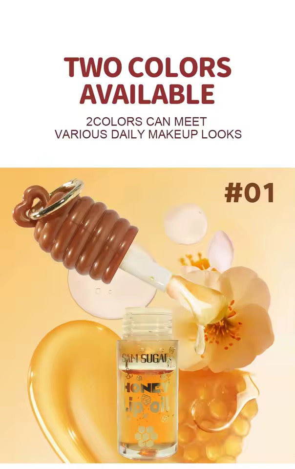 1 pcs SAM SUGAR  Honey Essence Lip Oil Long-Lasting Moisture, Reduces Lip Lines Transparent Hydrating Lip Gloss