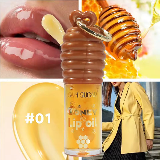 1 pcs SAM SUGAR  Honey Essence Lip Oil Long-Lasting Moisture, Reduces Lip Lines Transparent Hydrating Lip Gloss