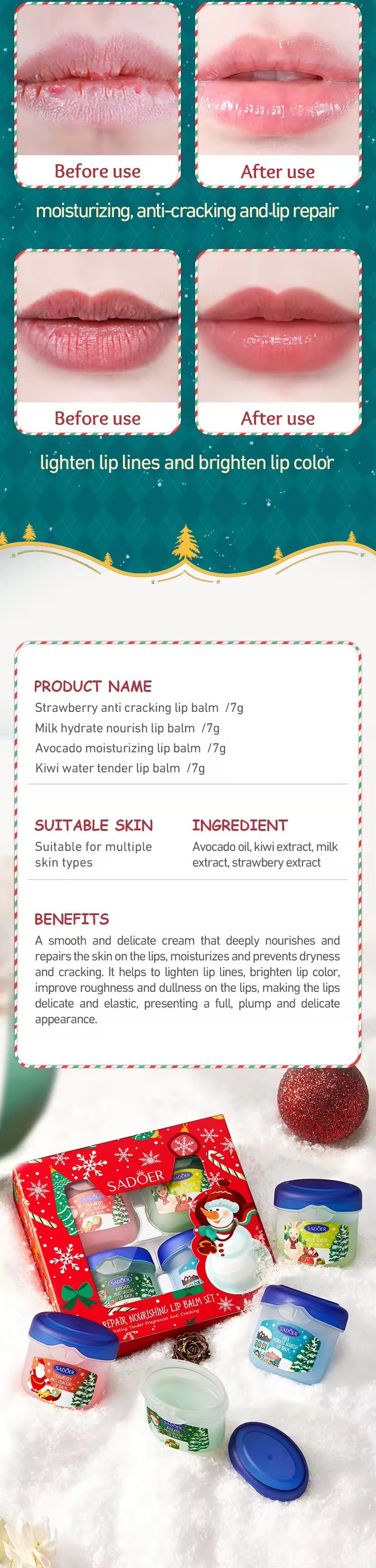 Christmas Gift Box,Lip Balm 4PCS/box Lip Makeup Set,